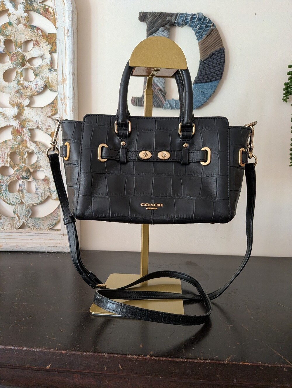 Coach Swagger 21 Satchel in Black Croc-Embossed Leather Mini